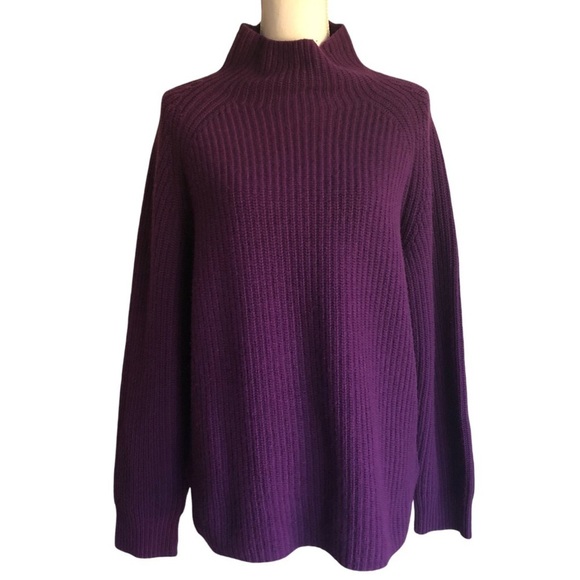 Theory Sweater Mock Neck Wool Cashmere Relaxed Fit Purple Medium - Picture 1 of 8